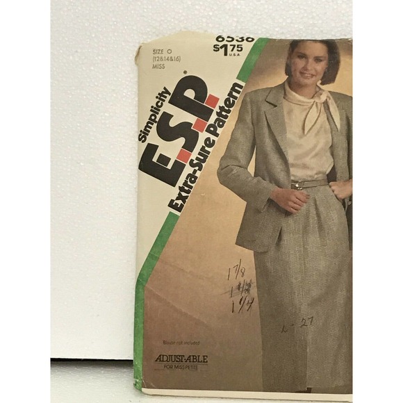 Simplicity 6536 ESP Extra Sure Pattern Misses Unlined Jacket Slim Skirt Sewing - Picture 3 of 8